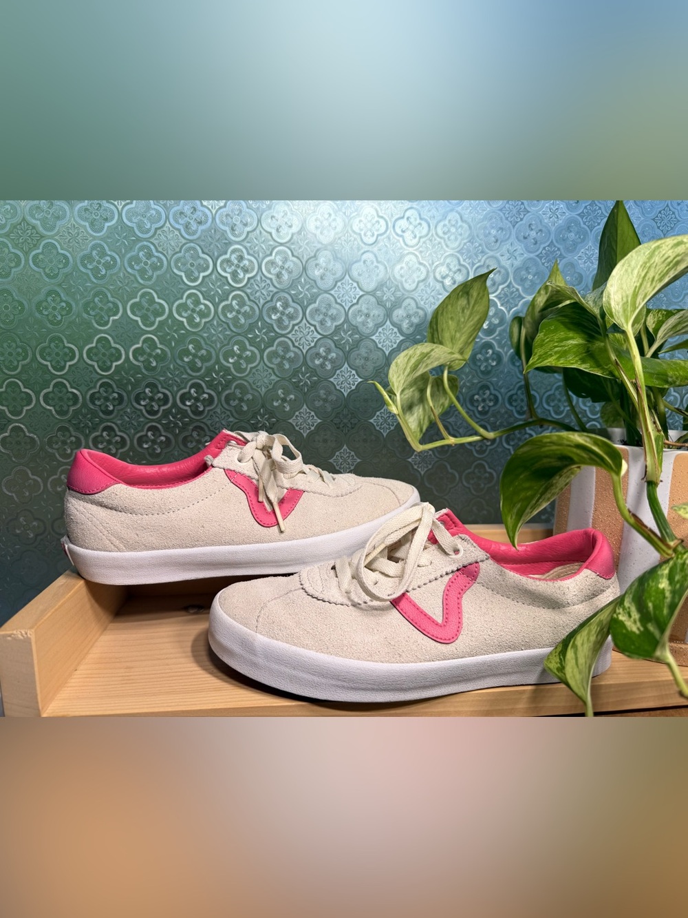 Vans Beige Suede Sneakers with Pink Accents Women’s size 7